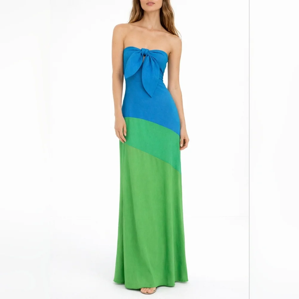 Blue and Green Strapless Dress - Picture 2 of 2